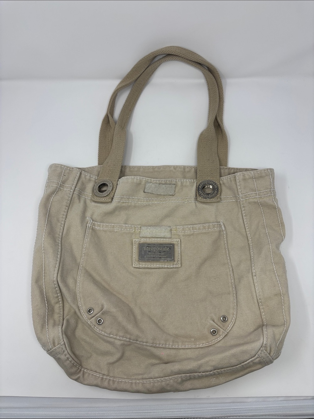 Vintage Aeropostale Tan Canvas Messenger Tote with Front Pocket